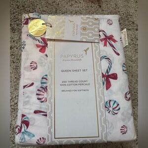 Papyrus Festive Candy Cane Queen Sheet Set Christmas
